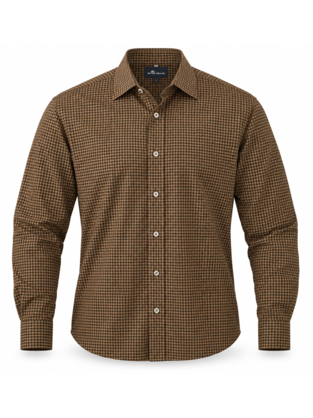 H&M Mens Slim Fit Easy Iron Check Plaid Button Down Shirt Brown/Navy Medium